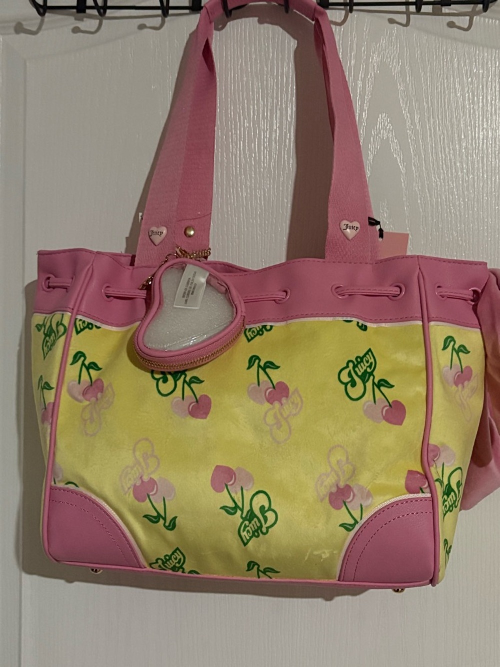 Juicy Couture Pink and Yellow Cherry Print Tote